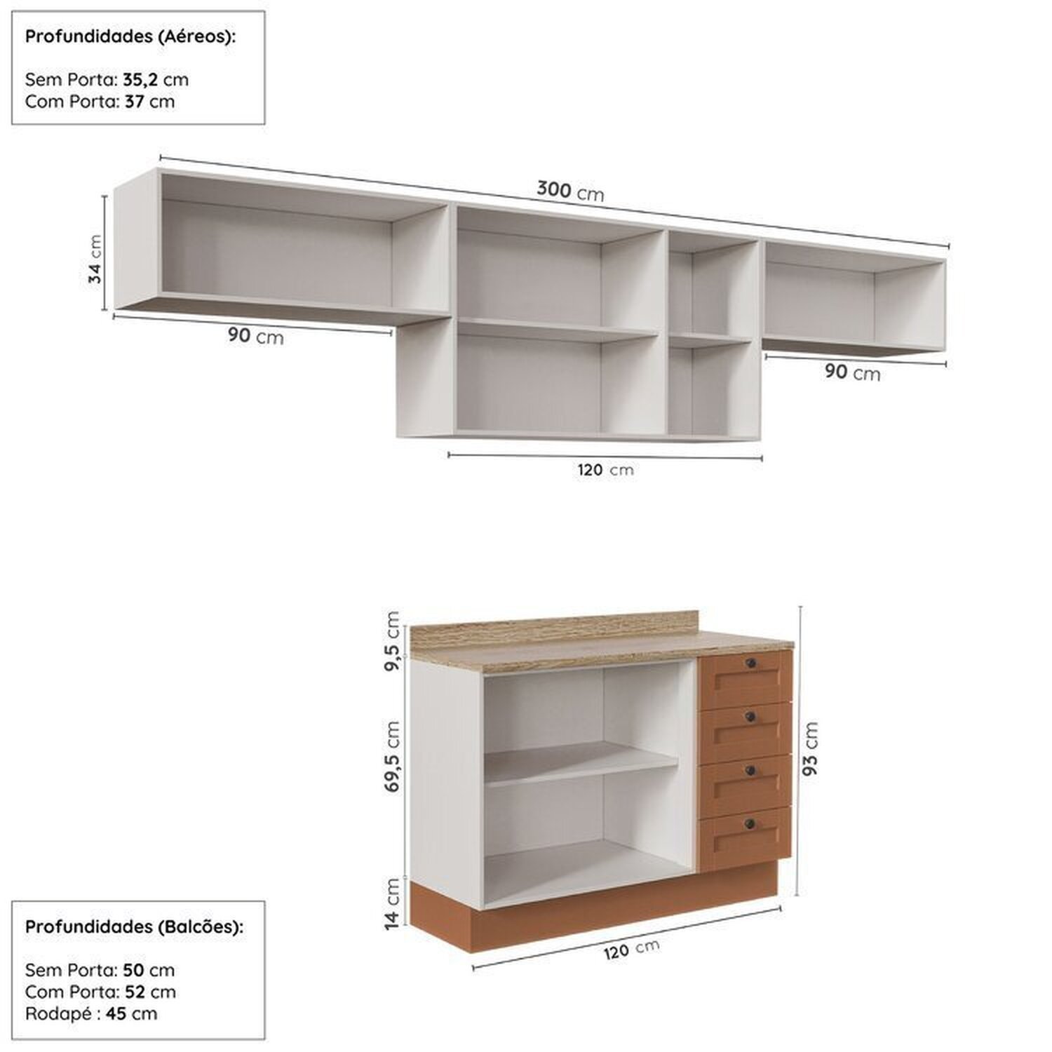 Cozinha Modulada 4 Peças 3 Aéreos 1 Balcão Arizona Cabecasa Madeiramadeira - 3