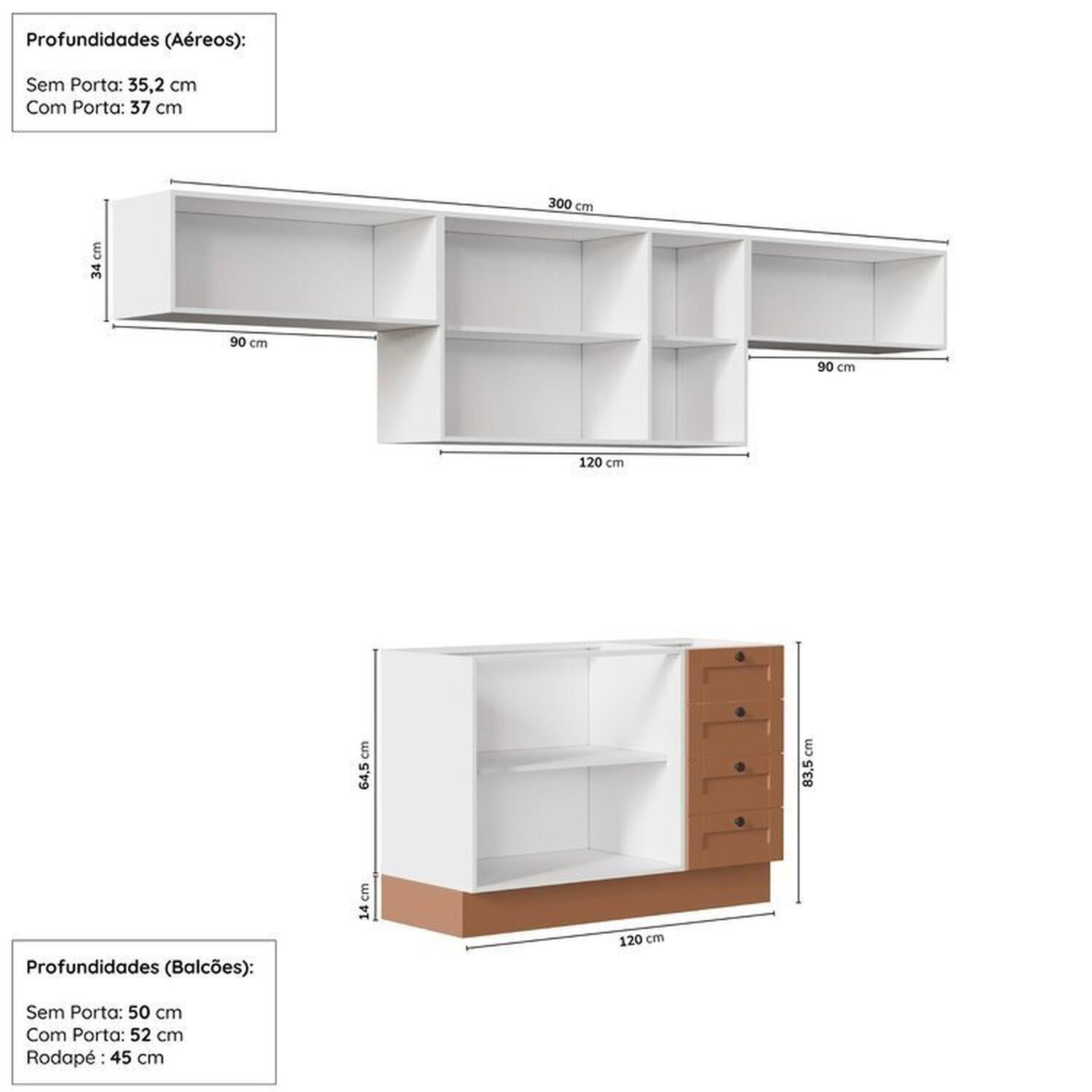 Cozinha Modulada 4 Peças 3 Aéreos 1 Balcão Arizona Cabecasa Madeiramadeira - 3