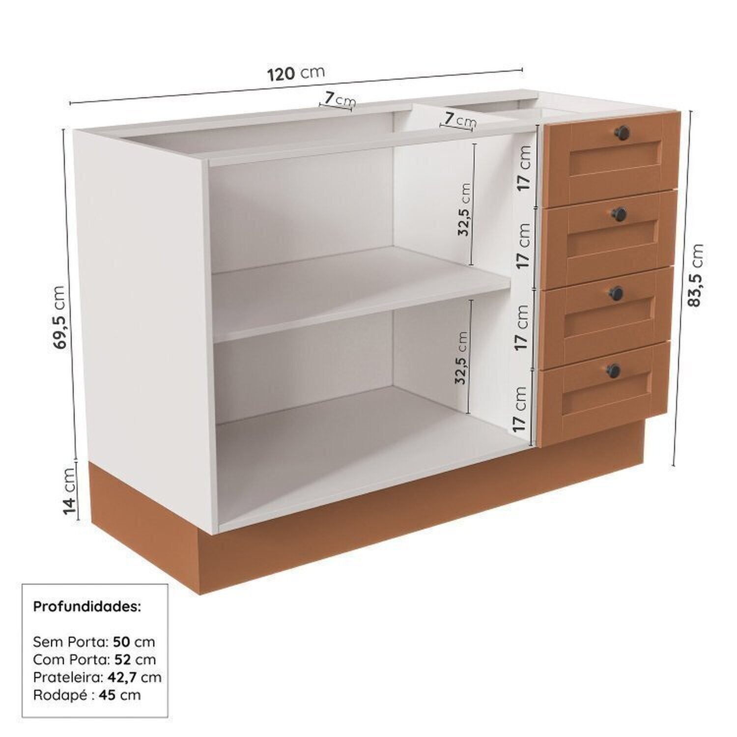 Cozinha Modulada 4 Peças 3 Aéreos 1 Balcão Arizona Cabecasa Madeiramadeira - 11