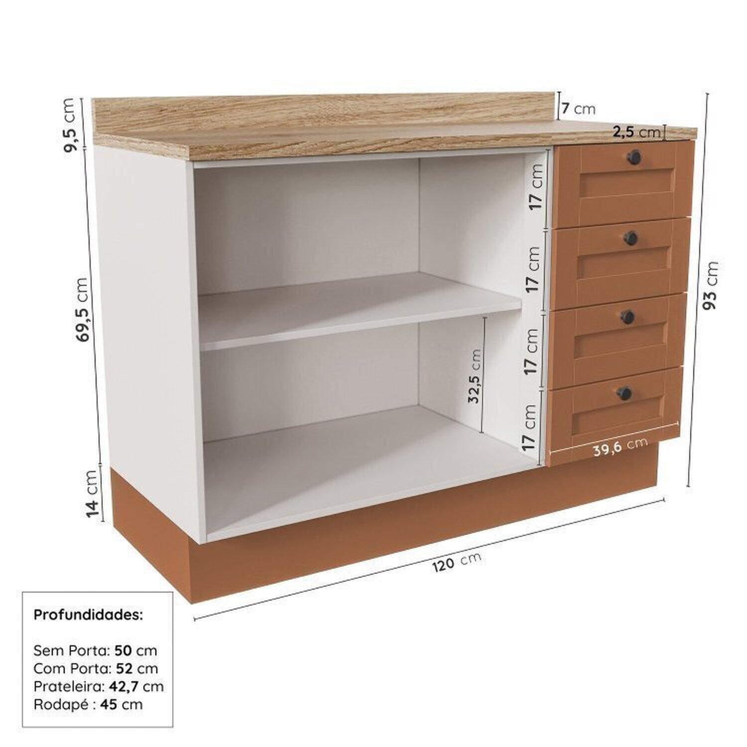 Cozinha Modulada 4 Peças 2 Aéreos 2 Balcões Arizona Cabecasa Madeiramadeira - 14