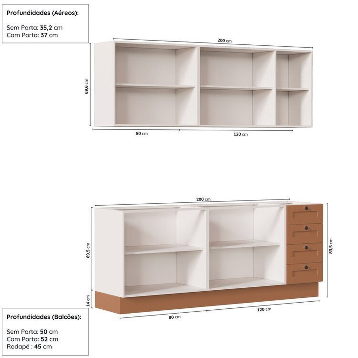 Cozinha Modulada 4 Peças 2 Aéreos 2 Balcões Arizona Cabecasa Madeiramadeira - 3