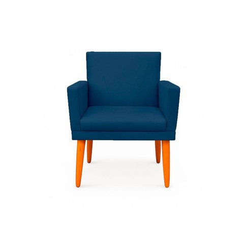 Poltrona Cadeira para Sala Confortável e Minimalista Paris em Suede Azul