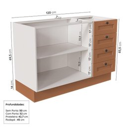 Cozinha Modulada 4 Peças 1 Torre Microondas 1 Aéreo 2 Balcões Arizona Cabecasa Madeiramadeira - 11