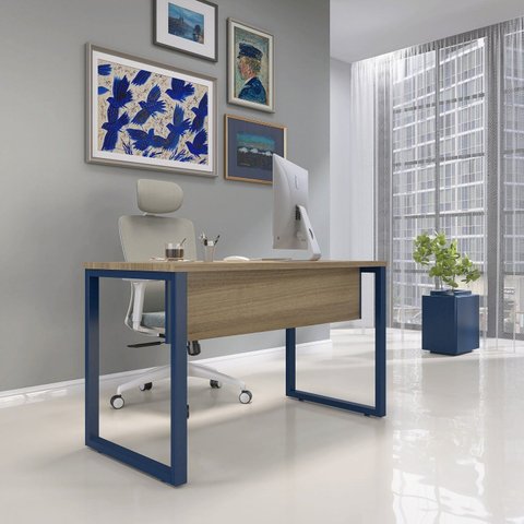 Mesa Madeira X M134/60P25 134cm Industrial Naturalle e Azul Cinza/Marromle