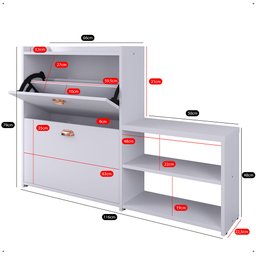 Banco Sapateira Milano 2 Gavetas Prateleira Porta Calçados Quarto Hall Entrada Retrô Branco - Rpm - 6
