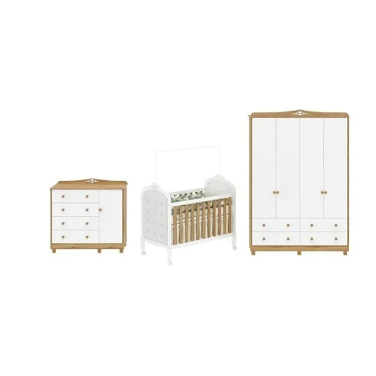 Quarto de Bebê com Guarda-roupa Cômoda e Berço com Capitonê 100% Mdf Maya Clássico Espresso Móveis - 2
