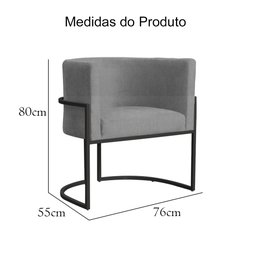 Poltrona Decorativa Luana Base Preta Suede Cores - DS Estofados Poltrona Luana Cinza - 14