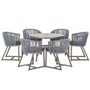 Ver imagem 1 de Mesa com 6 Cadeiras de Jantar Roma 120cm e Noronha em Alumínio Marrom Corda Náutica Estofado 9 Trama