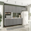 Ver imagem 1 de Cozinha Pérola com 4 Peças Paneleiro/Torre Quente Aéreo 3 Portas Balcão 120 e Basculante Yescasa Cinza/Branco