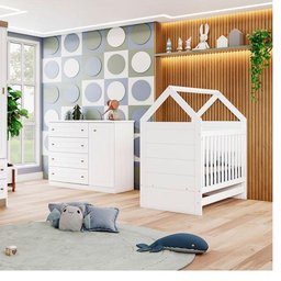 Berço Montessoriano Americano e Cômoda Infantil Mississipi Branco com Colchão Ortobom - Henn - 2 Berço Montessoriano Americano e Cômoda Infantil Mississipi Branco com Colchão Ortobom - Henn - 2