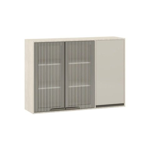 Armário Aéreo 3 Portas com Vidro Canelado Linea Luciane Móve Pátina Ff/mocca Laca