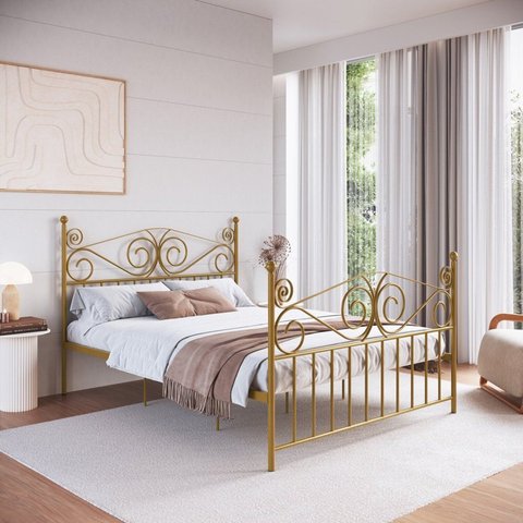 Cama de Casal Clássica em Ferro Elizabeth Colorido/Dourado