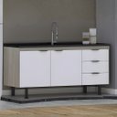 Ver imagem 1 de Gabinete Cozinha 100% MDF 2 Portas e 3 Gavetas Armário 174cm:Madeirado/Branco