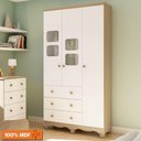 Ver imagem 1 de Guarda Roupa Infantil 3 Portas com Janelas 3 Gavetas Uli New Móveis Peroba Branco Brilho/carvalho