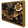 Quadro Decorativo Caixa Floral Luxo Flores Preto e Dourado Tacolado Moldura Caixa 3cm Freijó sem Vid - 1