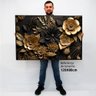 Quadro Decorativo Caixa Floral Luxo Flores Preto e Dourado Tacolado Moldura Caixa 3cm Freijó sem Vid - 2