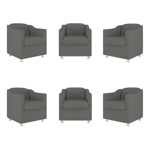 Kit 06 Poltronas Tilla Consultório Recepção Sala Suede Cor:cinza