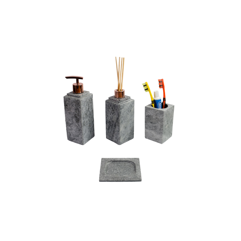Kit Banheiro Bancada Lavabo Luxo em Pedra Sabão N04 Rosê