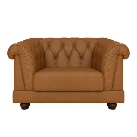 Poltrona Chesterfield Helena 1,30 Capitonê em Tecido Sintético Caramelo
