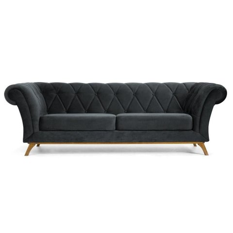 Sofá 180cm 3 Lugares Base Madeira Império C-317 Veludo Cinza - Domi