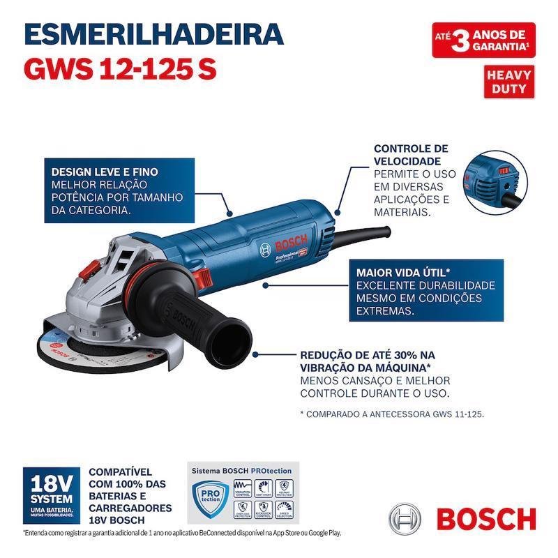 Esmerilhadeira Angular 5'' Gws 12-125 S 1200w 220v - Bosch - 7