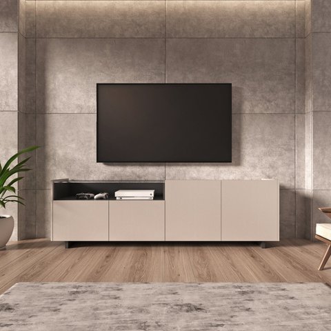 Rack para TV até 50 Polegadas 180cm 4 Portas e Nicho Fume Cinza
