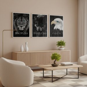 Kit 3 Quadros Disciplina Execução Foco Motivação Moldura:branca