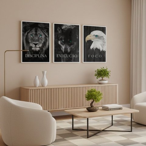 Kit 3 Quadros Disciplina Execução Foco Motivação Moldura:branca