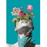 Quadro Decorativo Mulher Floral Cyan Background 70X50Cm - 1
