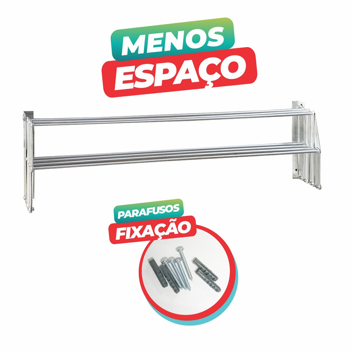 Varal de Parede Sanfonado 100cm Prático 100% Alumínio + Kit Fixação - 3