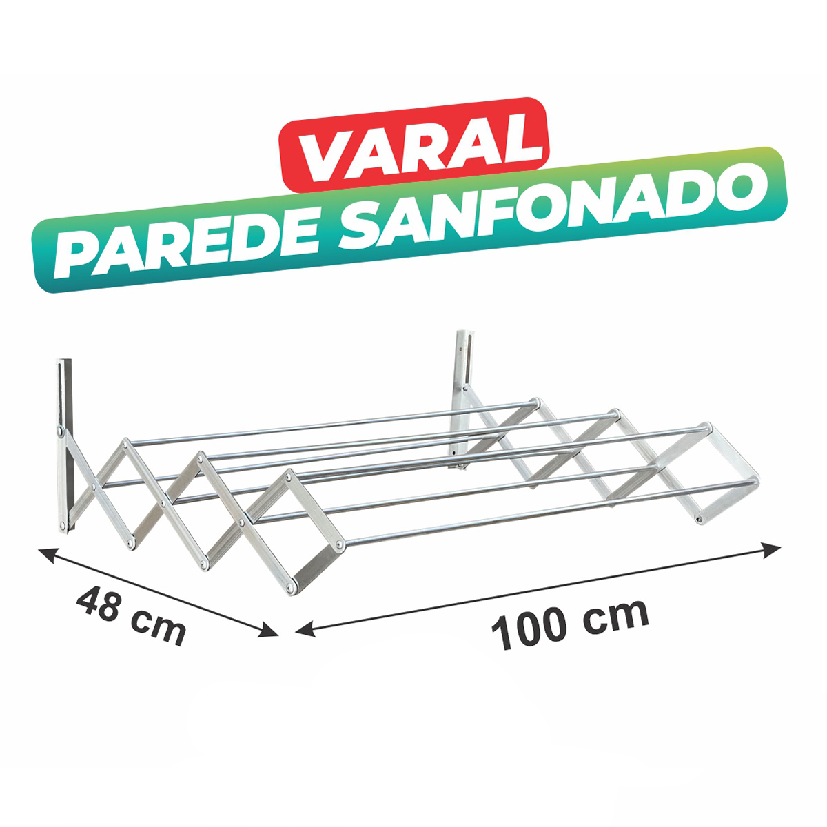 Varal de Parede Sanfonado 100cm Prático 100% Alumínio + Kit Fixação - 5