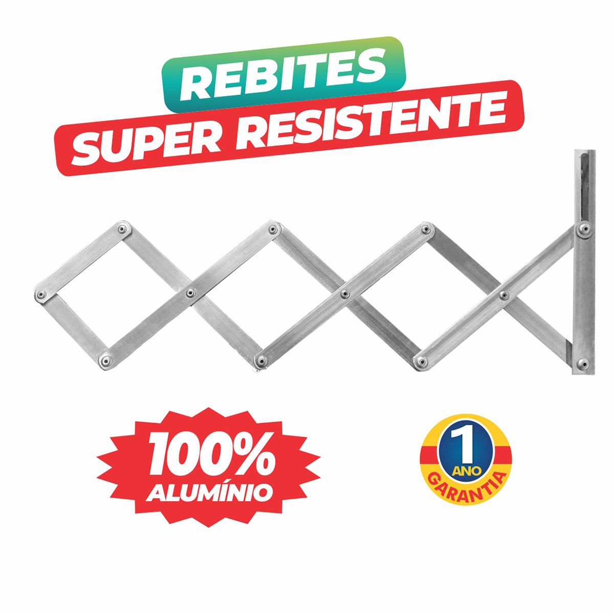 Varal de Parede Sanfonado 100cm Prático 100% Alumínio + Kit Fixação - 2