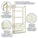 Ver imagem 4 de Armário Multiuso Industrial 2 Gavetas e 5 Prateleiras 202x89cm Branco/Dourado