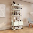Ver imagem 1 de Armário Multiuso Industrial 2 Gavetas e 5 Prateleiras 202x89cm Branco/Dourado