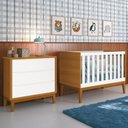 Ver imagem 6 de Jogo de Quarto Infantil Cômoda 3 Gavetas e Berço Classic Branco Savana com Pés Amadeirado Reller