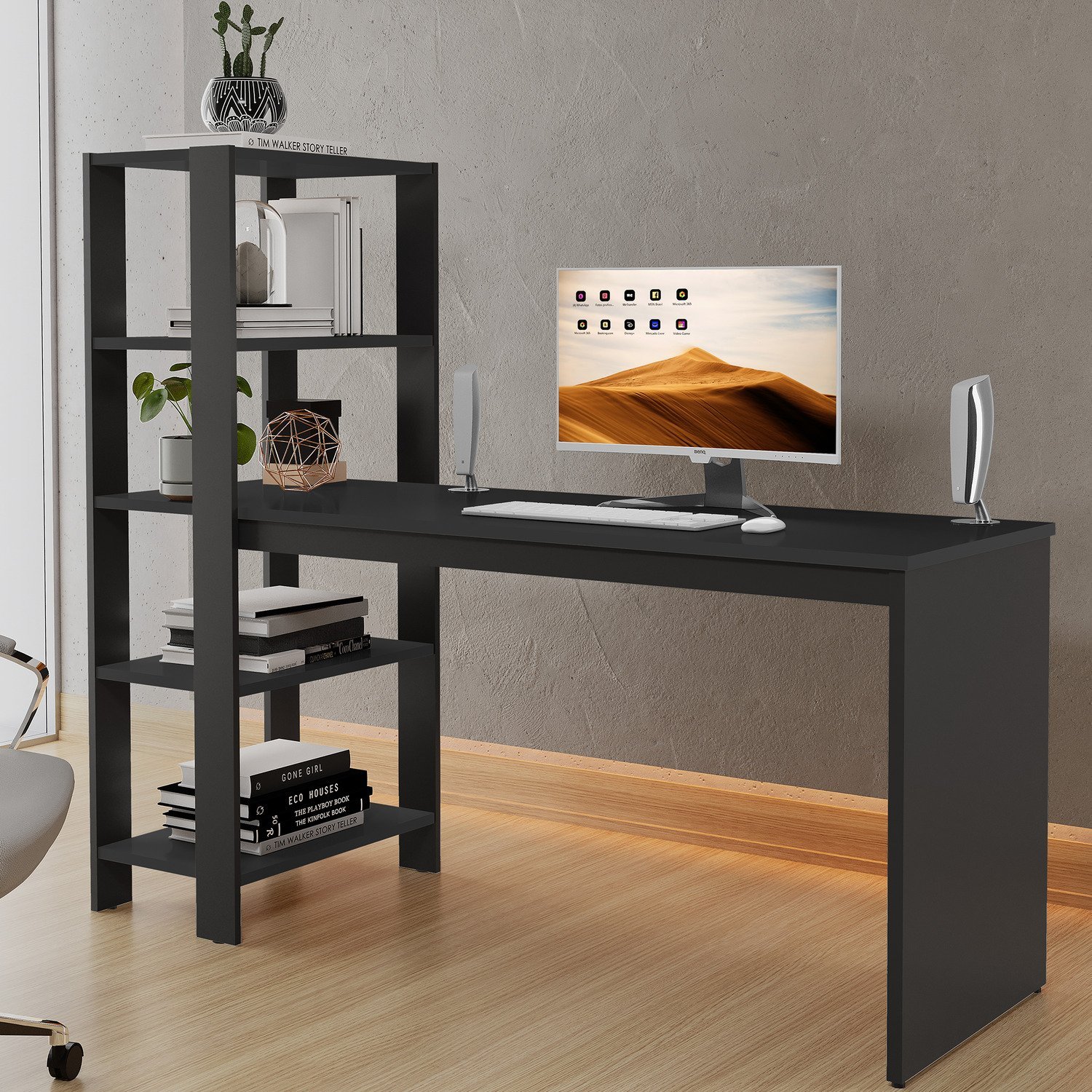 Mesa Escrivaninha Milão com Prateleiras para Escritório e Quarto ...