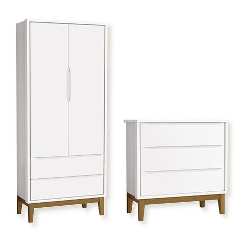 Quarto de Bebê Guarda Roupa Classic + Cômoda 3 Gavetas Madeira Branco Fosco