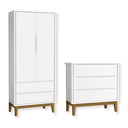 Ver imagem 1 de Quarto de Bebê Guarda Roupa Classic + Cômoda 3 Gavetas Madeira Branco Fosco