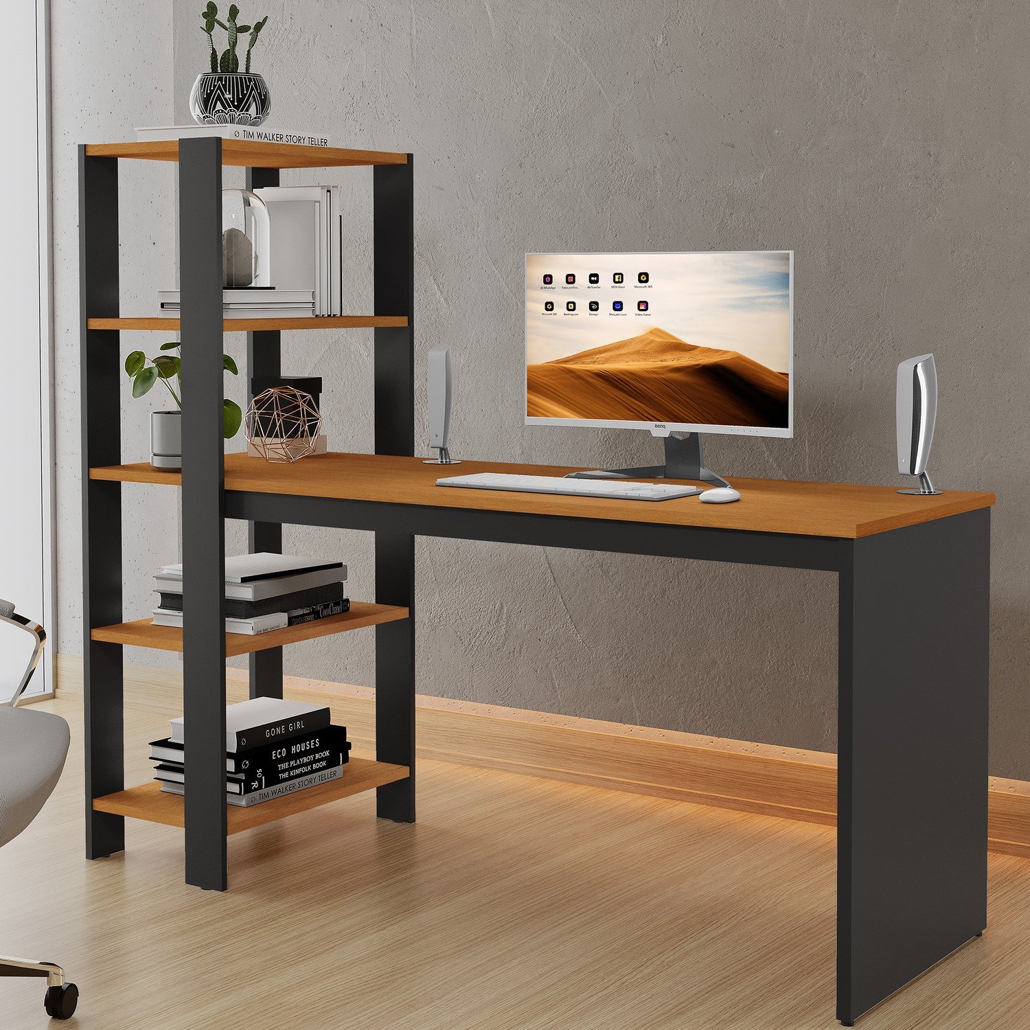 Mesa Escrivaninha Milão com Prateleiras para Escritório e Quarto ...