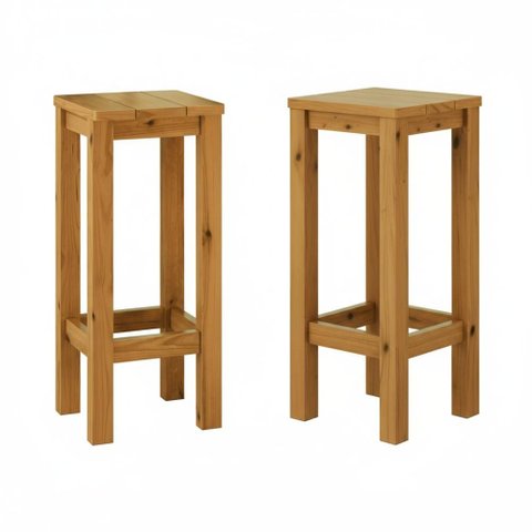 Kit 2 Banquetas Altas de Madeira Maciça Reforçada Mel sem Estofado