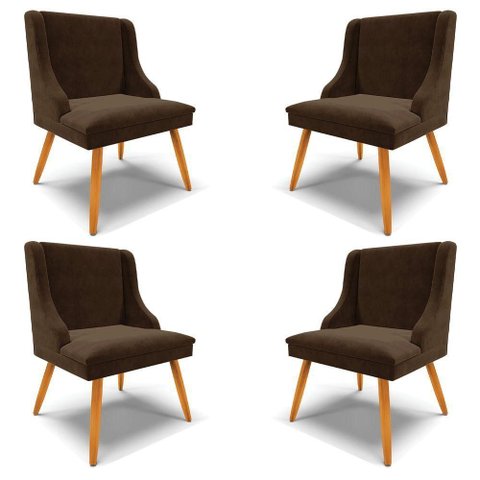 Kit 4 Cadeiras Decorativas Sala de Jantar Pés Palito de Madeira Firenze Suede Marrom/natural G19