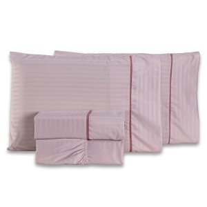 Jogo de Cama Lençol Mônaco Fitado com Fronhas Casal 04 Peças - Tecido Listrado Percal 300 Fios Aceti