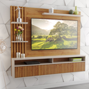 Ver imagem 1 de Painel para Tv até 65 Polegadas Chandon 1 Porta 3 Prateleiras Ripado Mel/off White - Casa Giulia