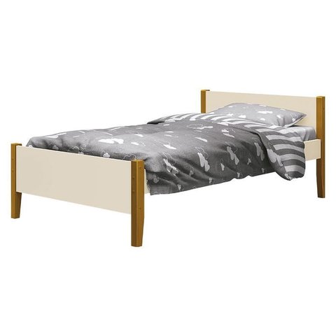 Cama Solteiro Simba Areia Acetinado com Pés Madeira – Reller