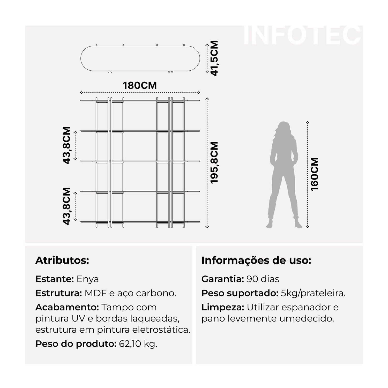 Estante Multiuso Livreiro Orgânica Industrial Enya 195,8cmx180cm  - 3