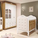 Ver imagem 3 de Quarto de Bebê Guarda-Roupa com Janelas e Berço com Capitonê Maya Clássico 100% MDF Espresso Móveis Branco/Brilho/Amêndoa