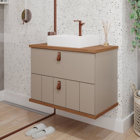 Gabinete Suspenso com Cuba 80,3cm x 69cm Poli Espresso Móveis Marrom/Cappuccino