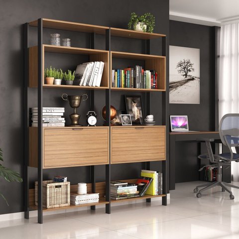 Estante para Sala de Estar - 144,5x183x32cm Marrom/Montana/Preto