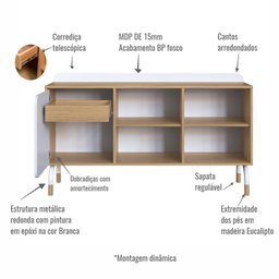 Balcão Credenza 1 Porta 1 Gaveta 136cm Home Office Flexus - 6