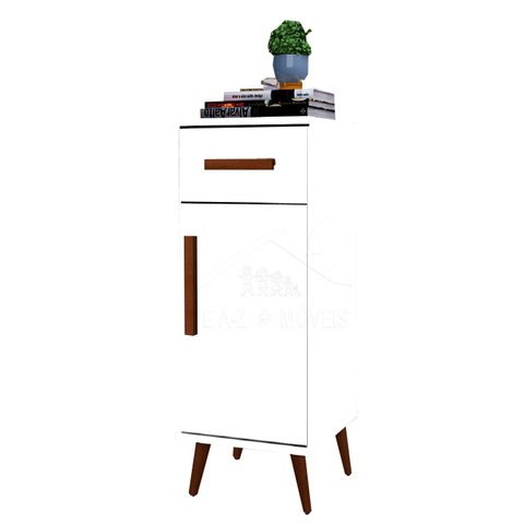 Balcão / Aparador Romn. 1 Porta + 1 Gaveta Pés Retrô para Bebedouro / Recepção / Cozinha Cor Branco